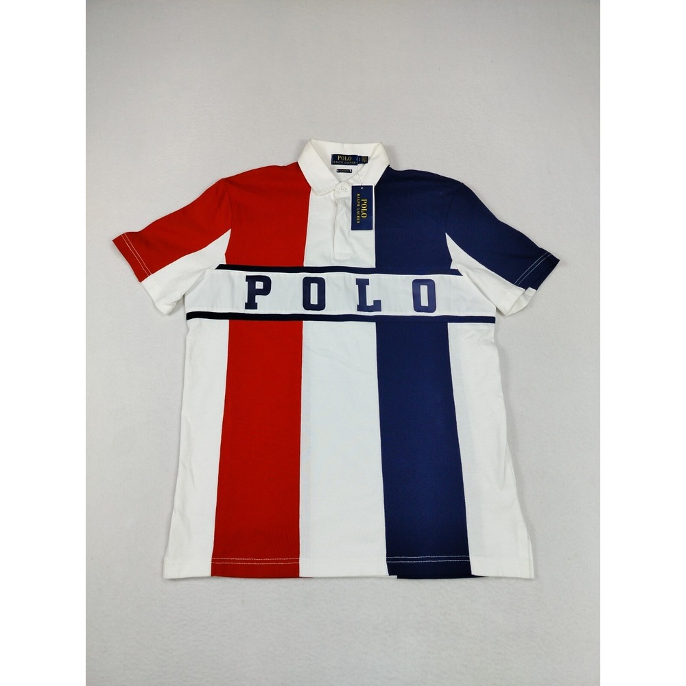 Polo Ralph Lauren Rugy Shirt Womens SP Red White Blue Colorblock Spell Out‎ Polo